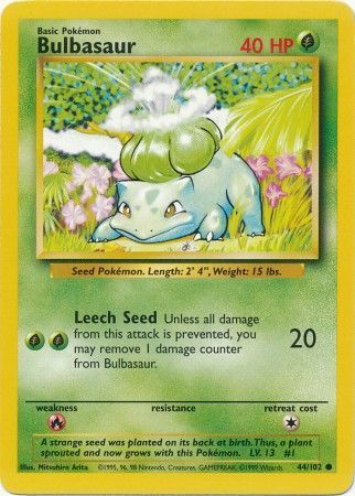 Bulbasaur - 44/102 - Common Unlimited Base Set Unlimited Singles