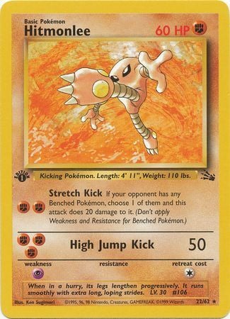 Hitmonlee - 22/62 - Rare 1st Edition Fossil 1st Edition Singles