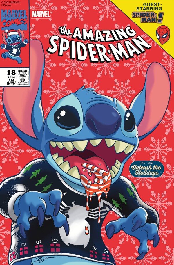 AMAZING SPIDER-MAN #18 BENJAMIN SU DISNEY STITCH UNLEASH THE HOLIDAYS VARIANT
