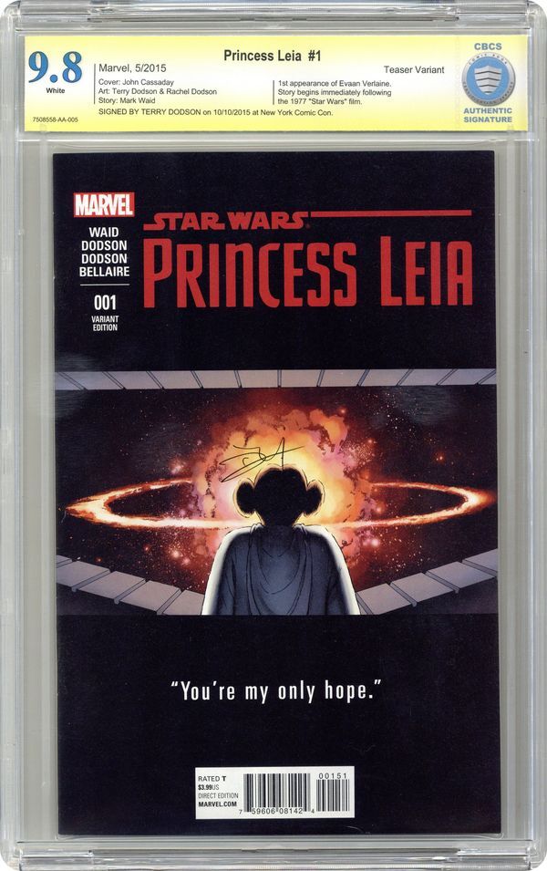 STAR WARS: PRINCESS LEIA (2015) #1B CBCS 9.8 WITNESSED SIGNATURE – TERRY DODSON SIGNED RETAILER INCENTIVE VARIANT