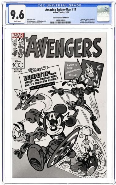 AMAZING SPIDER-MAN (2022) #17E CGC 9.6 – LORENZO PASTROVICCHIO DISNEY100 BLACK & WHITE 1:100 INCENTIVE VARIANT