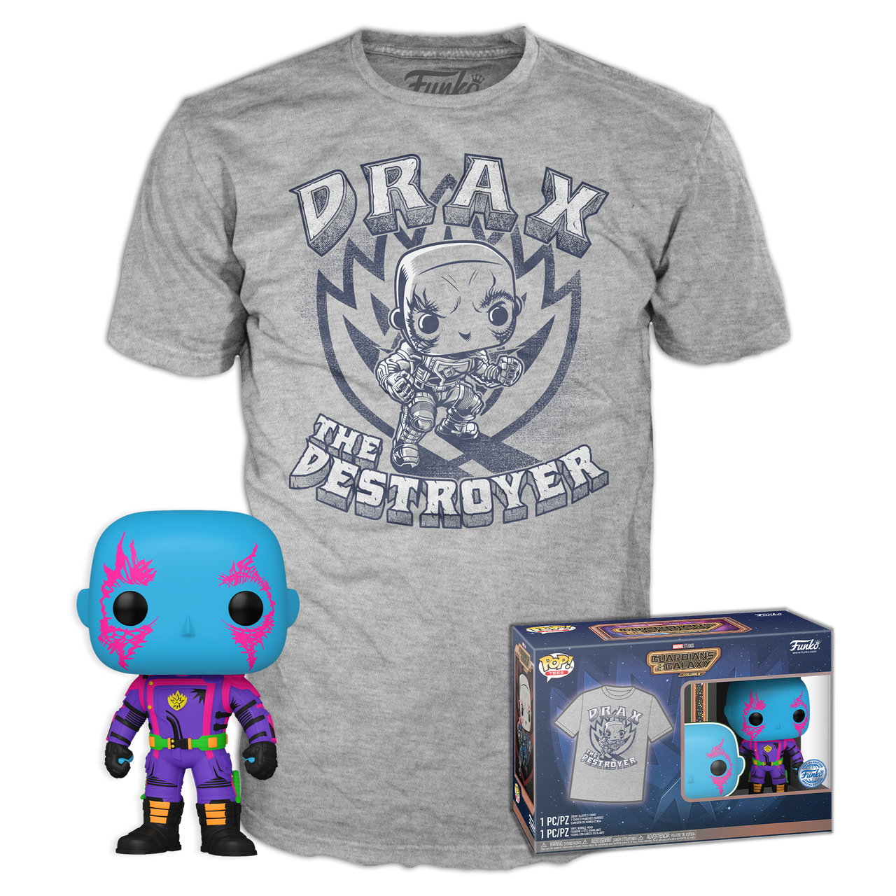 GUARDIANS OF THE GALAXY FUNKO POP DRAX THE DESTROYERS & X-LARGE T-SHIRT