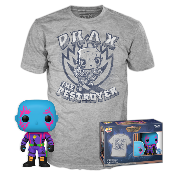 GUARDIANS OF THE GALAXY FUNKO POP DRAX THE DESTROYERS & X-LARGE T-SHIRT