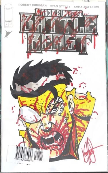 BATTLE BEAST #1 COMMISSIONED COVER ART SIGNED AND REMARKED BY KEN HAESER WITH INVINCIBLE SKETCH