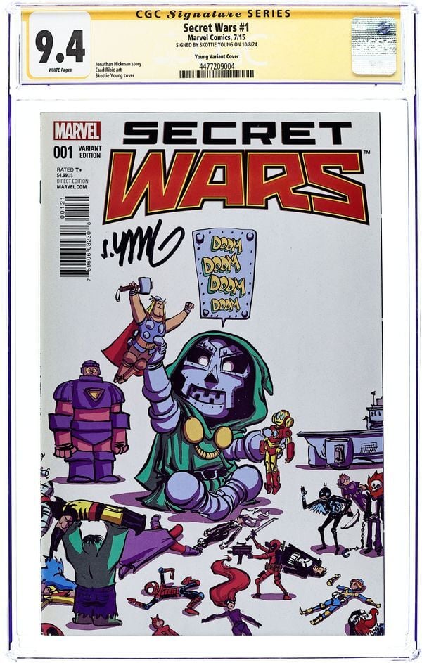 SECRET WARS #1 (2015) SKOTTIE YOUNG VARIANT CGC 9.4 SS SKOTTIE YOUNG SIGNED