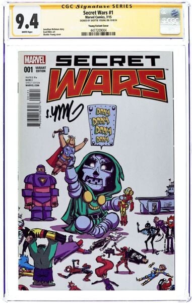 SECRET WARS #1 (2015) SKOTTIE YOUNG VARIANT CGC 9.4 SS SKOTTIE YOUNG SIGNED