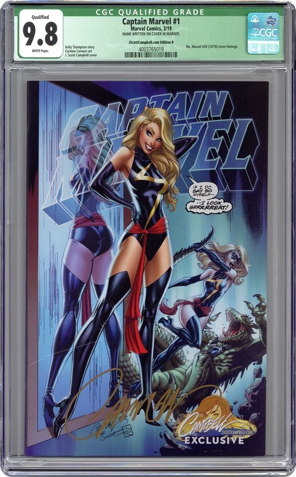 CAPTAIN MARVEL #1 J. SCOTT CAMPBELL EXCLUSIVE COVER B CGC 9.8 (2019) SIGNED BY J.SCOTT CAMPBELL - CGC GREEN LABEL 9.8 - PREORDER