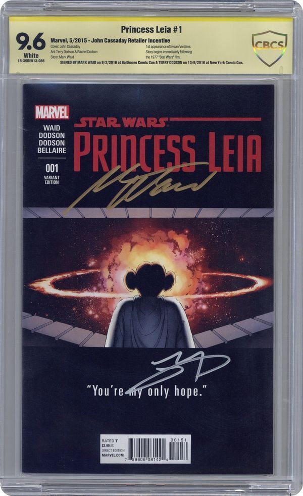STAR WARS: PRINCESS LEIA #1B JOHN CASSADAY 1:25 VARIANT CBCS 9.6 SIGNED BY MARK WAID & TYLER DODSON - CBCS 9.8 - PREORDER