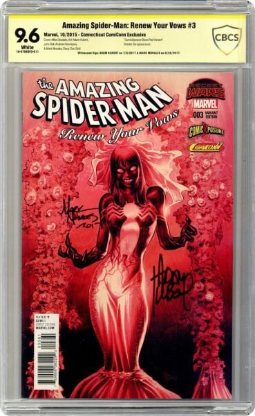 AMAZING SPIDER-MAN RENEW YOUR VOWS (2015) #3 BLOOD RED EXCLUSIVE VARIANT CBCS 9.6 ANDY KUBERT & MARK MORALES DOUBLE SIGNED