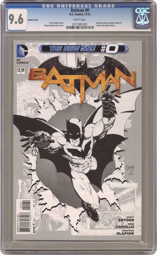 BATMAN #0 2011 CGC 9.6 1:100 VARIANT BLACK AND WHITE