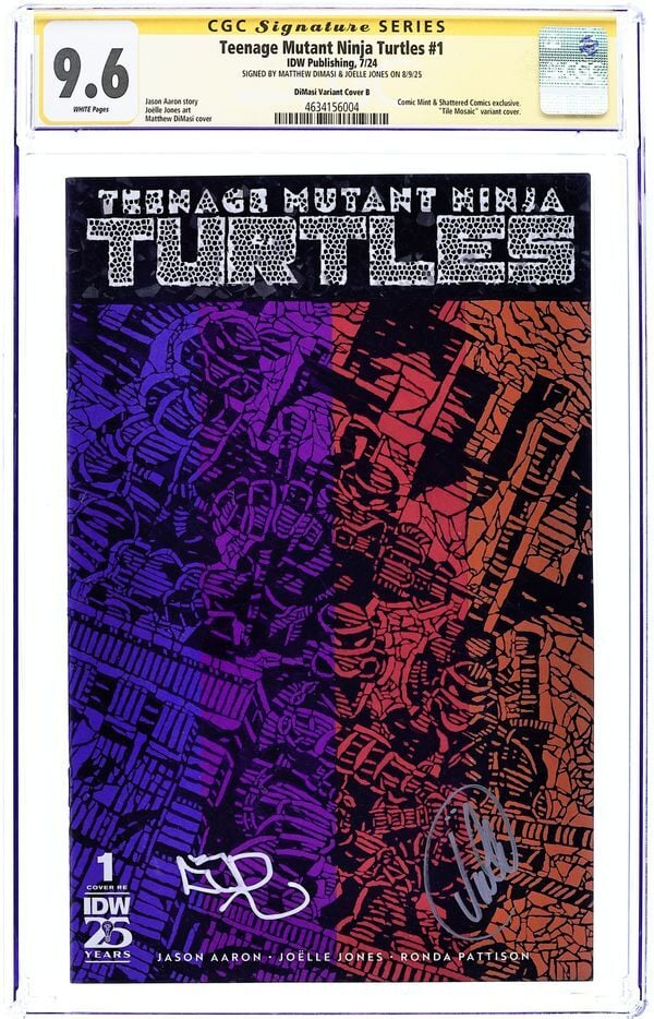 TEEANAGE MUTANT NINJA TURTLES #1 SHATTERED EXCLUSIVE CGC 9.6 MATTHEW DiMasi & JOELLE JONES 2X SIGNED