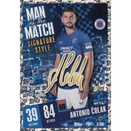 Topps Match Attax CL Extra 23/24 Antonio Čolak Man of the Match Signature Style Rangers FC 432