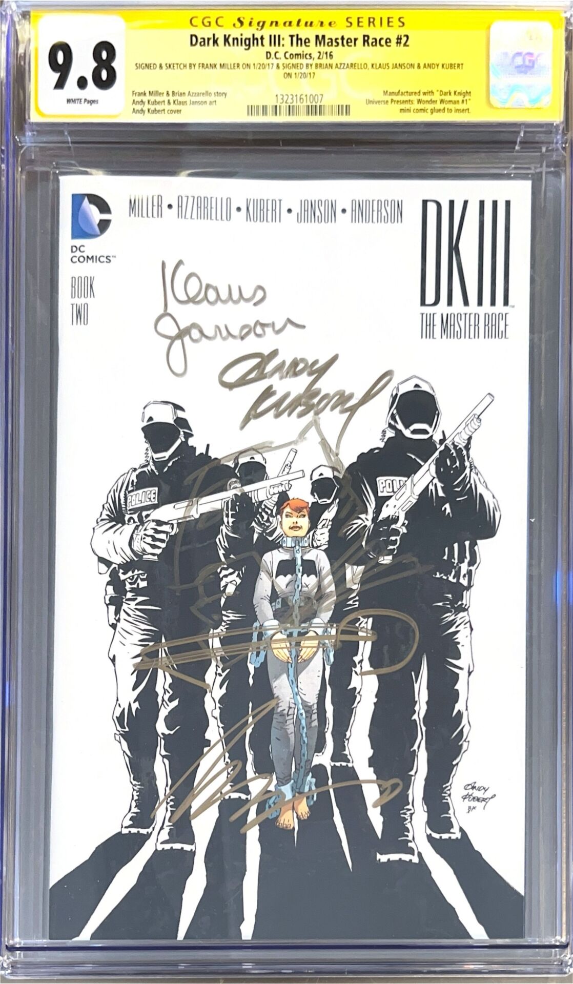 Dark Knight III: The Master Race #2 – CGC 9.8 – Quadruple Signed & Sketch (Frank Miller, Klaus Janson, Brian Azzarello, Andy Kubert)