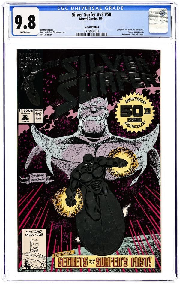 Silver Surfer #50 CGC 9.8 Second Print (1991) – Thanos Appearance – Embossed Foil Cover