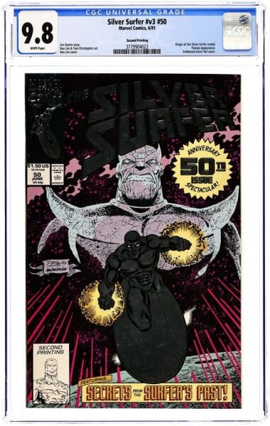 Silver Surfer #50 CGC 9.8 Second Print (1991) – Thanos Appearance – Embossed Foil Cover