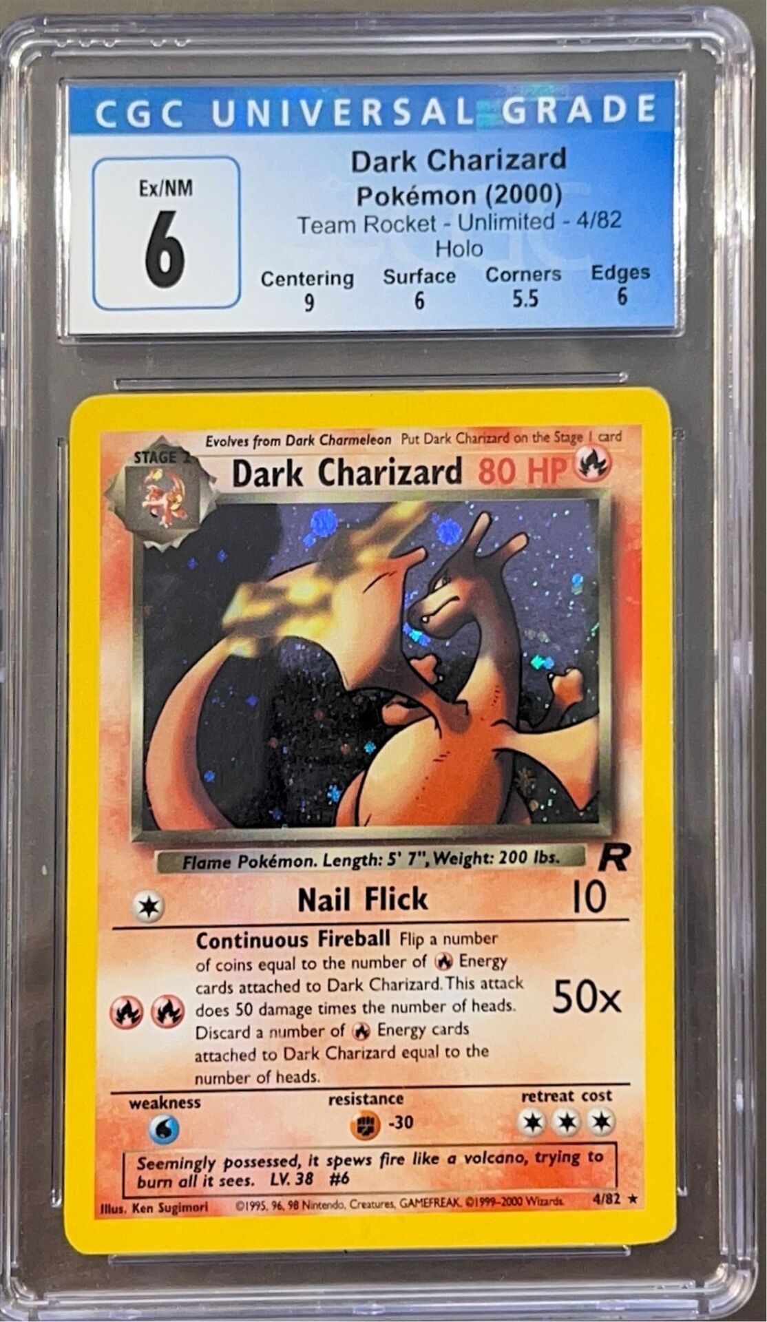Dark Charizard – Team Rocket (Unlimited Holo, 2000) - CGC 6.0