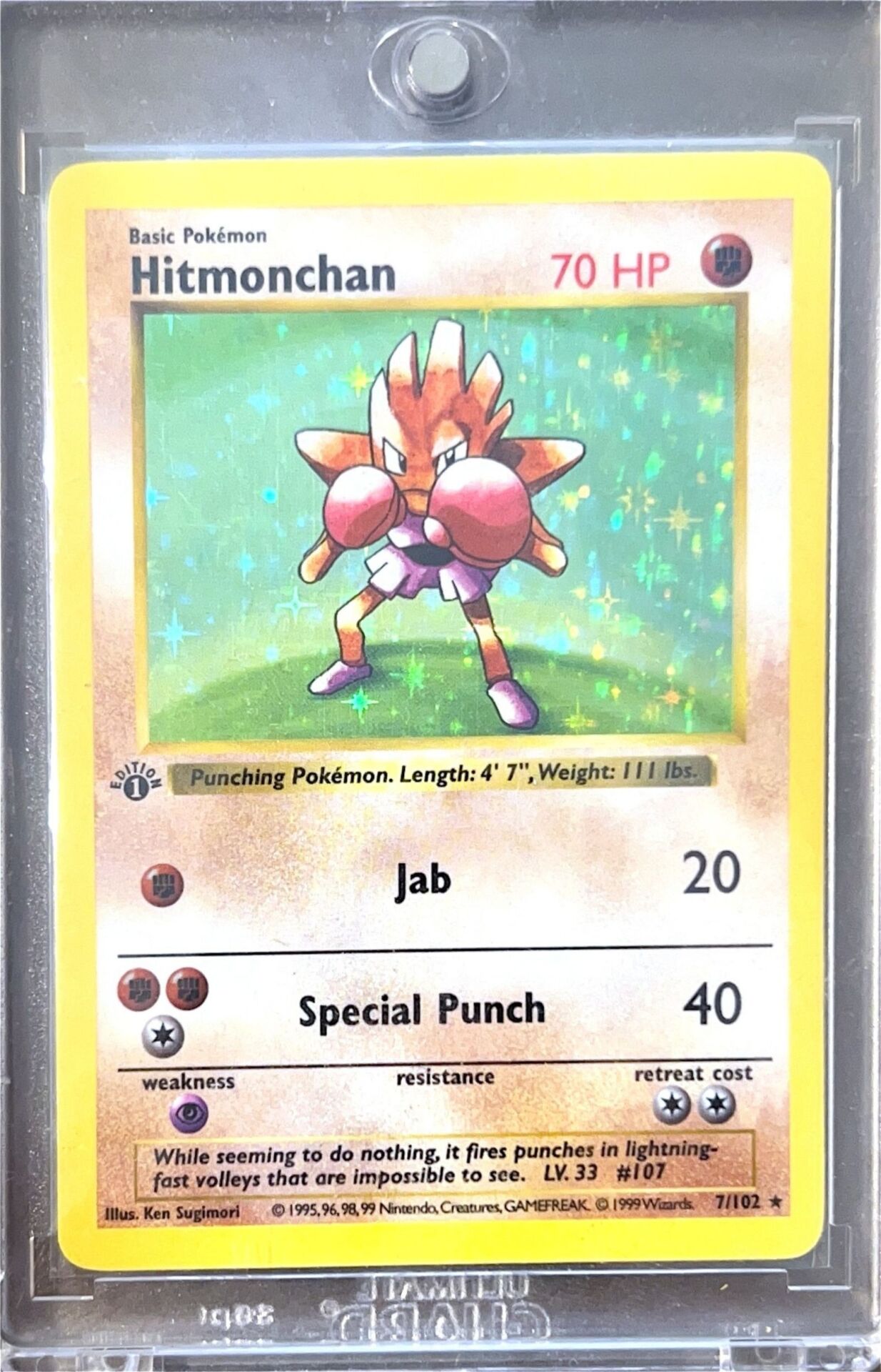 Hitmonchan 1st Edition Base Set Holo Pokémon Card (1999) - NM - Shadowless - Vintage Koleksiyon