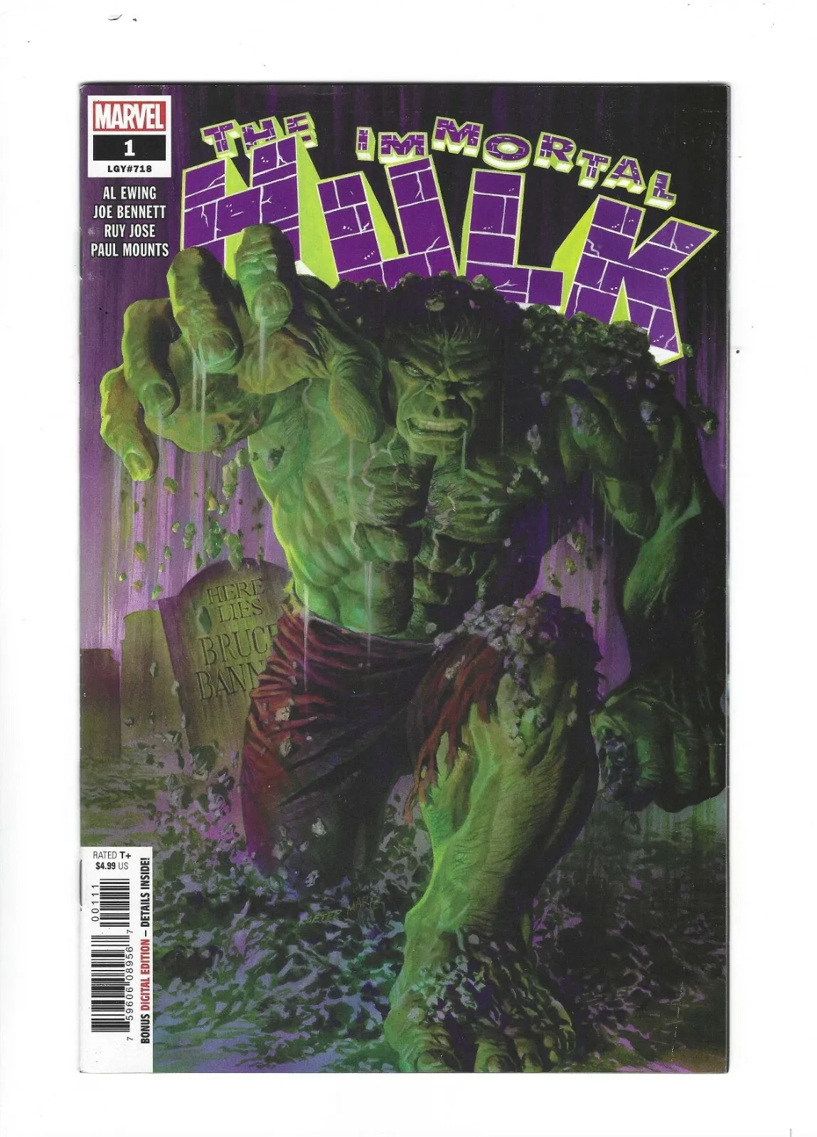 The Immortal Hulk #1 (2018) – Alex Ross Art Cover A – Raw NM/Mint