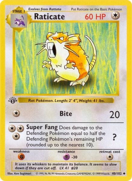 Raticate [1st Edition] #40 Pokemon Base Set - NM