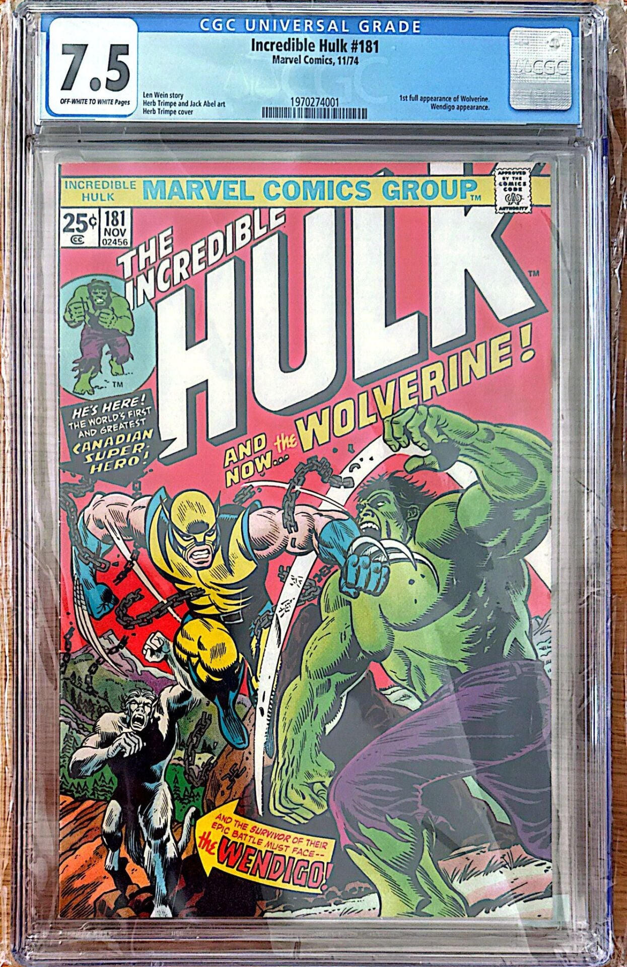 INCREDBILE HULK #181 CGC 7.5 WOLVERINE FIRST APP