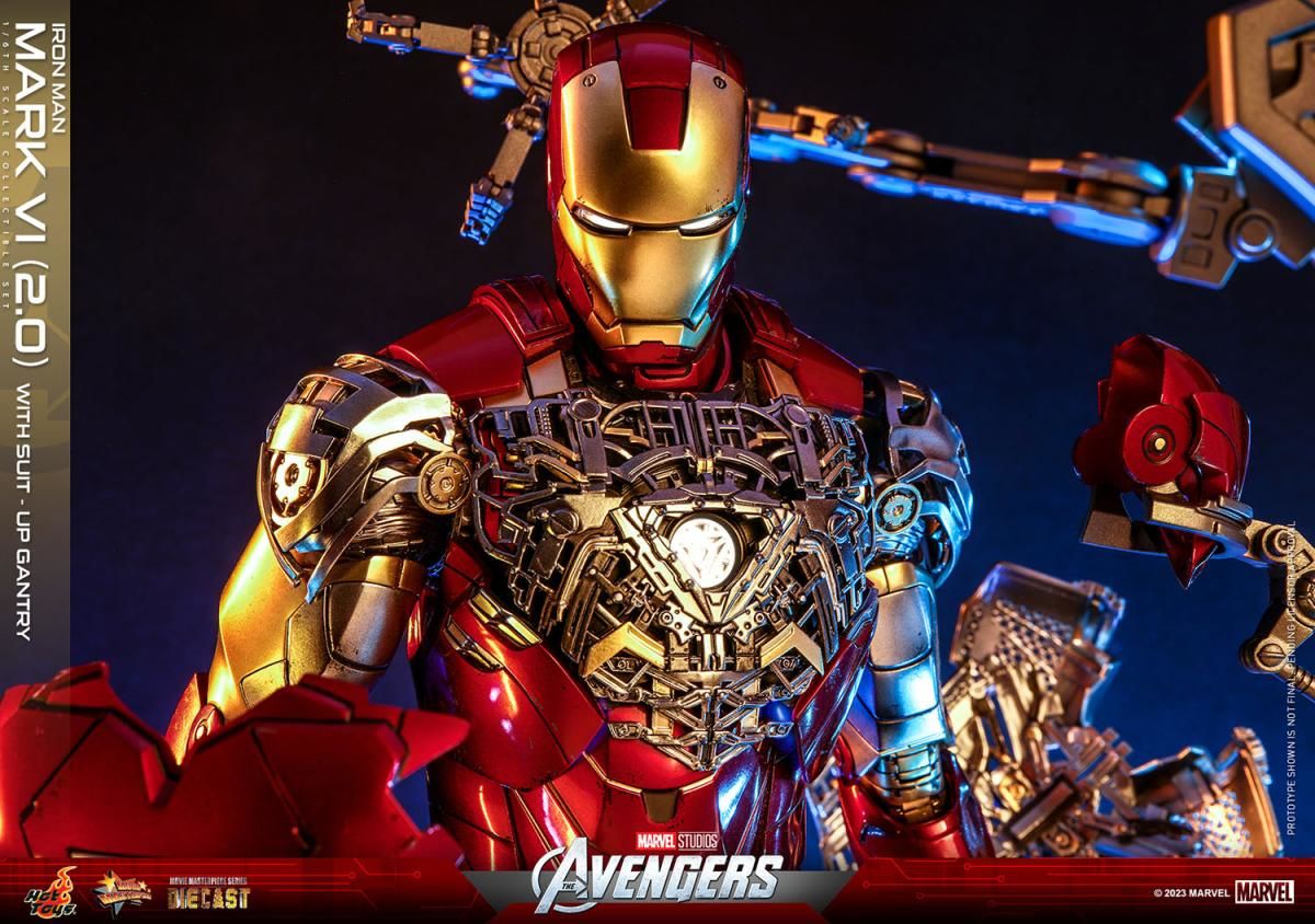 Iron Man Mark VI (2.0) with Suit-Up Gantry Diecast Sixth Scale Figure Set Marvel Comics