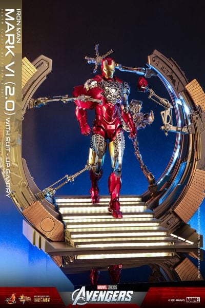 Iron Man Mark VI (2.0) with Suit-Up Gantry Diecast Sixth Scale Figure Set Marvel Comics