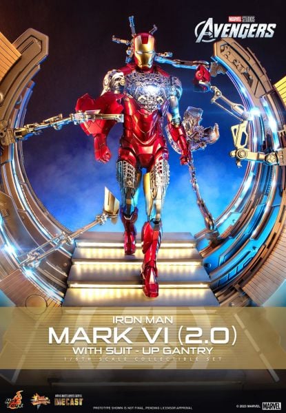 Iron Man Mark VI (2.0) with Suit-Up Gantry Diecast Sixth Scale Figure Set Marvel Comics