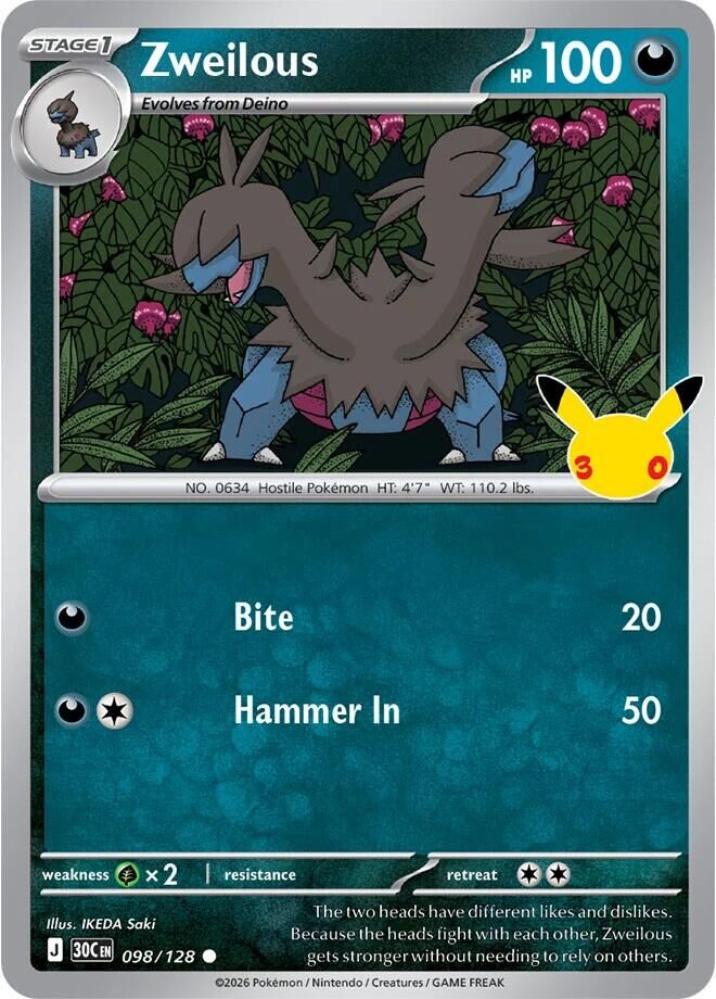 Zweilous #98 Pokemon 30th Celebration - NM