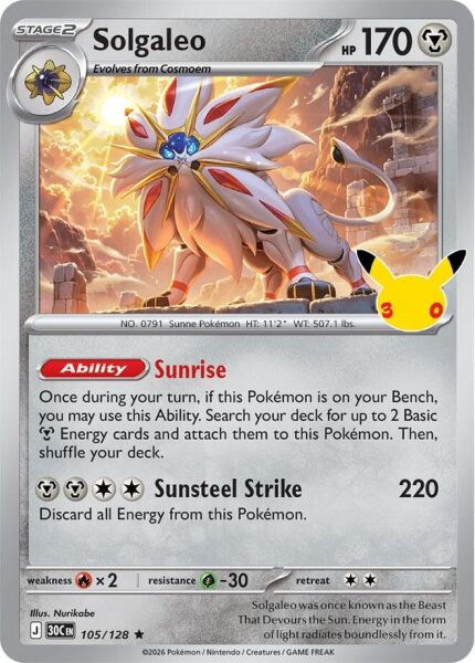 Solgaleo #105 Pokemon 30th Celebration - NM