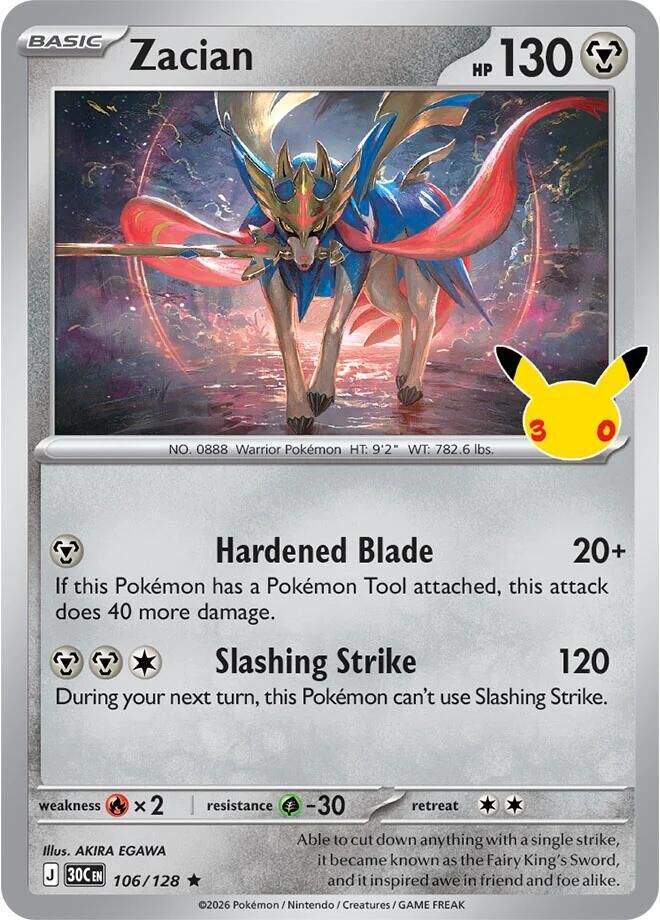 Zacian #106 Pokemon 30th Celebration  - NM
