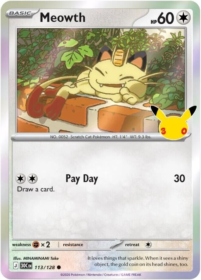 Meowth #113 Pokemon 30th Celebration - NM