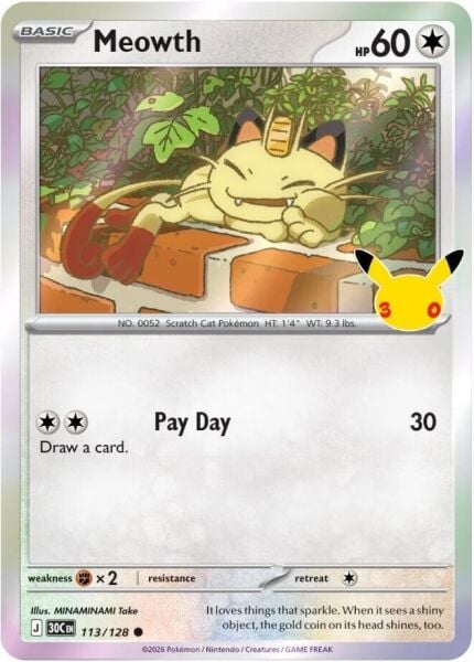 Meowth #113 Pokemon 30th Celebration - NM