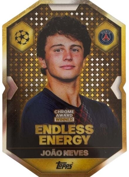 TOPPS MATCH ATTAX 2025/26 – PSG JOÃO NEVES CHROME SHIELD AWARD ENDLESS ENERGY FOOTBALL CARD