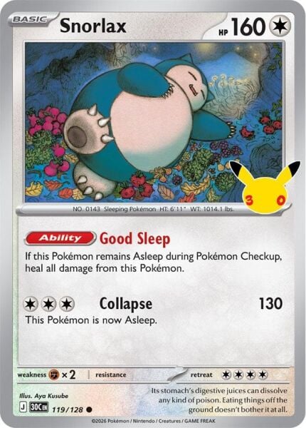 Snorlax #119 Pokemon 30th Celebration - NM