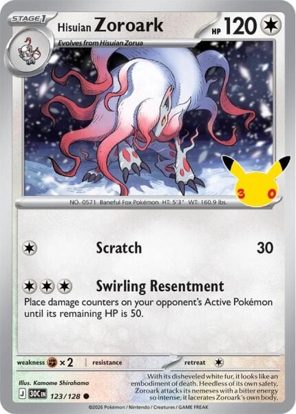 Hisuian Zoroark #123 Pokemon 30th Celebration - NM