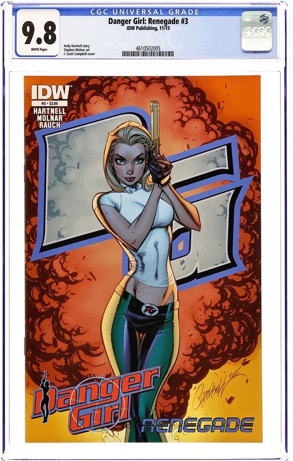 DANGER GIRL RENEGADE (2015 IDW) 3 CGC 9.8 J.SCOTT CAMPBELL COVER