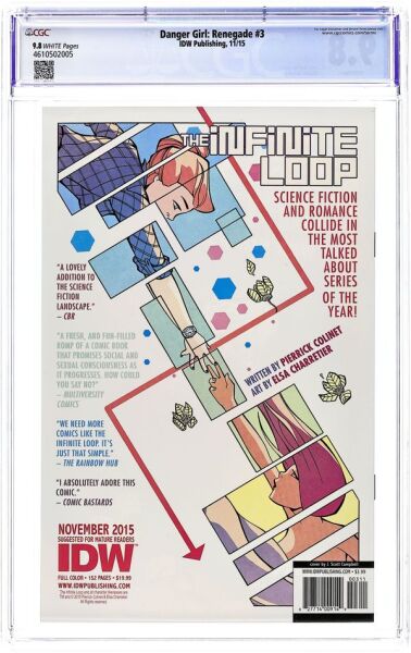 DANGER GIRL RENEGADE (2015 IDW) 3 CGC 9.8 J.SCOTT CAMPBELL COVER