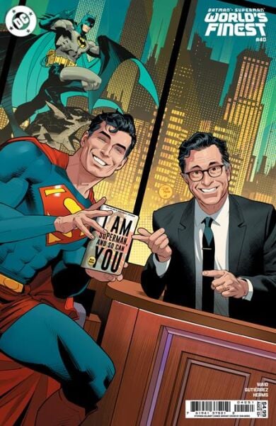 BATMAN SUPERMAN WORLDS FINEST #40 CVR D DAN MORA STEPHEN COLBERT CELEBRITY CAMEO CARD STOCK VAR