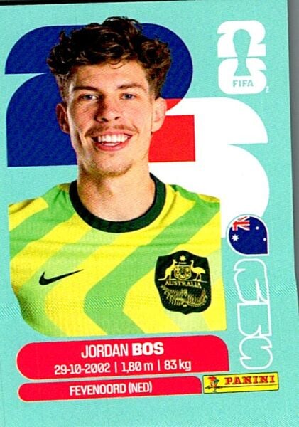 PANINI FIFA WORLD CUP 2026 AUS 6 JORDAN BOS STICKER