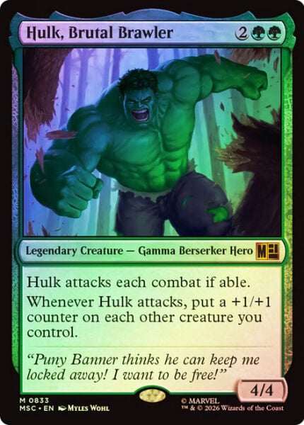 MTG MARVEL SUPERHEROES - HULK, BRUTAL BRAWLER, FOIL, COMMANDER #833 FOIL