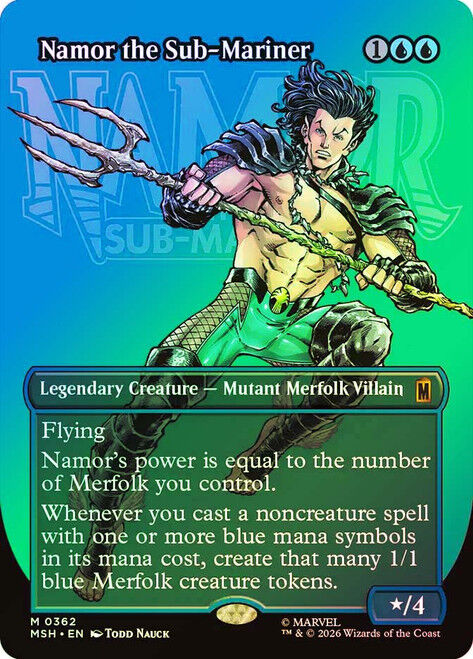 MTG MARVEL SUPERHEROES - NAMOR THE SUB MARINER,FOIL, BORDERLESS #362