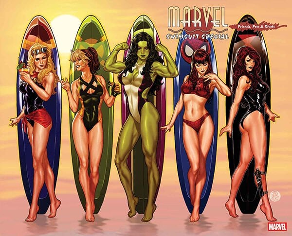 DF MARVEL SWIMSUIT SPECIAL FRIENDS FOES & RIVALS #1 SIGNED BY MARK BROOKS + COA