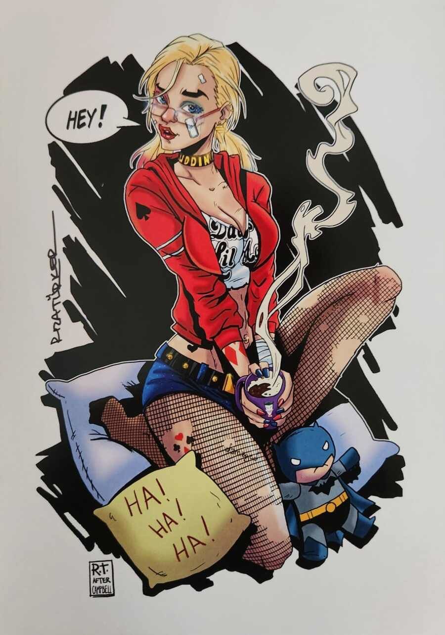 RIZA TÜRKER İMZALI J.S. CAMPBELL HOMAGE HARLEY QUINN ART PRINT VARIANT OPTIONS VARIANT A