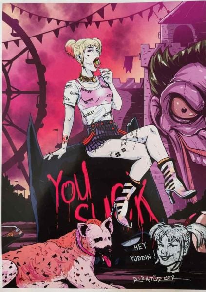RIZA TÜRKER İMZALI VE REMARKLI HARLEY QUINN ''YOU SUCK'' ART PRINT